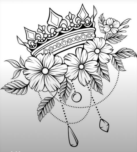 Crown And Flowers Tattoo, Tattoo Coloring Pages, Small Crown Tattoo, Small Tattoos For Girls, Flower Tattoo Stencils, Crown Of Flowers, Queen Tattoo, Elbow Tattoos, Small Girl Tattoos