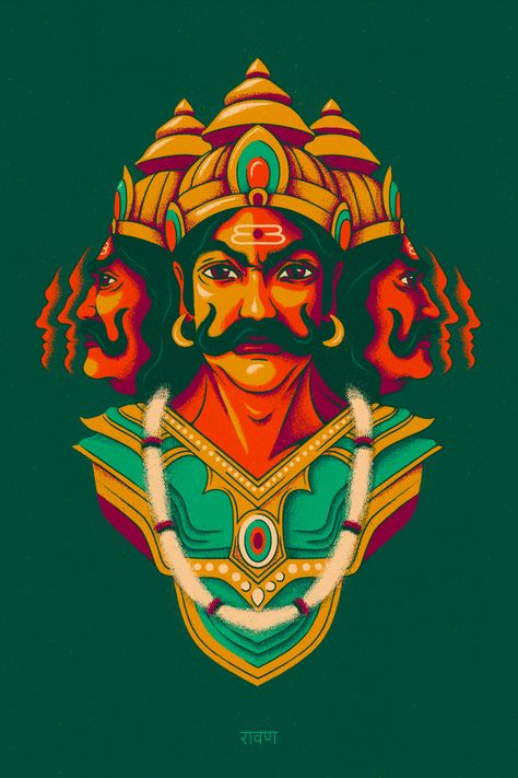 Illustrator Kristina Ooo. A piece from a series of illustrative portraits of Rama, Sita, Lakshmana, Hanuman, Ravana and Shurpankha, the main characters of India's most beloved Ramayana epic. Vibrant colors, textures and details inspired by the traditional iconography are bringing them to life in a new and exciting way #ProcreateArt #Ramayana #Ravana #Hindu #Illustration #PinterestArt #Pinspiration #ArtOfPinterest #IllustrationInspiration #PinOfTheDay #PinWorthy #PinterestArtwork #ArtOnPinterest Rama Sita Lakshmana Hanuman, Ramayana Illustration, Hindu Illustration, King Ravana, Rama Sita, Peace Illustration, Witchy Wallpaper, Hinduism Art, Vedic Art