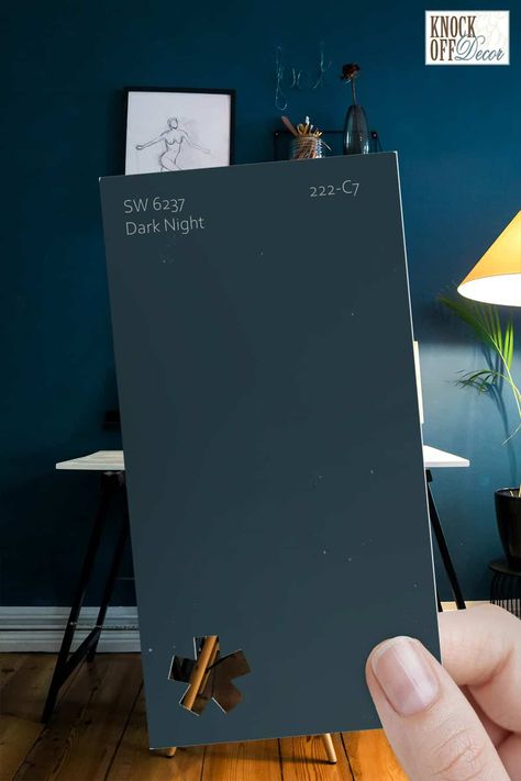 Dark Night Color Palette, Sherwin Williams Dark Night, Dark Teal Paint, Night Color Palette, Dark Blue Paint Color, Blue Paint Color, Blue Painted Walls, Dark Blue Paint, Blue Green Paints