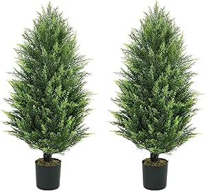 CAPHAUS 3 FT, 36 Inch Artificial Cedar Tree set of 2, Natural Faux Plants for Outside Planter, UV Resistant, Fake Boxwood Topiary w/Dried Moss, Artificial Tree Indoor, Outdoor Patio Decor Indoor Topiary, Cedar Topiary, Artificial Indoor Trees, Outside Planters, Outdoor Topiary, Artificial Topiary, Cedar Tree, Fake Trees, Outdoor Trees