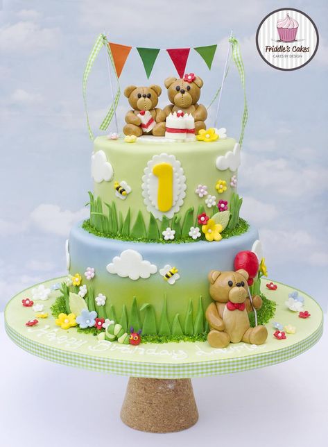 Teddy bears picnic birthday cake                                                                                                                                                                                 More Teddy Bears Picnic Cake, Teddy Bear Picnic Birthday Cake, Picnic Birthday Cake, Bear Birthday Cake, Teddy Bear Birthday Cake, Fondant Teddy Bear, Teddy Bear Picnic Birthday Party, Birthday Cake Fondant, Teddy Bear Birthday Party