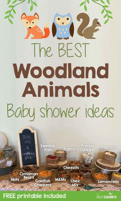 Woodland Animal Shower Ideas, Wood Land Baby Shower Ideas Boy, Woodland Animal Decorations, Diy Woodland Animals Decor, Woodsey Decorations, Woodland Themed Baby Shower Games, Woodland Animal Decor, Baby Animal Theme Baby Shower Ideas, Baby Boy Woodland Shower Ideas