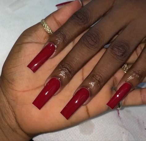 Square Red Nails Acrylic, Red Nails On Dark Skin Women, Long Dark Red Nails, Dark Red Acrylics, Wine Red Nails Acrylic, Deep Red Nails Acrylic, Red Nails Dark Skin, Square Acrylic Nails Red, Dark Red Square Nails