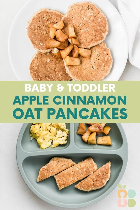 Baby Led Weaning Apple Recipes, Toddler Apple Pancakes, Baby Apple Pancakes, Apple Pancakes For Baby, Apple Oat Pancakes, Toddler Pancakes, Sauted Apples, Breakfast For Baby, Pancakes For Baby