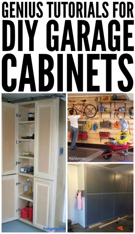 Genius Tutorials for DIY Garage Cabinets Tool Cabinet Organization, How To Organize Garage, Garage Cabinets Organization, Bathroom Closet Storage, Organize Garage, Garage Organization Shelves, Garage Wall Shelving, Diy Garage Cabinets, Garage Organization Systems