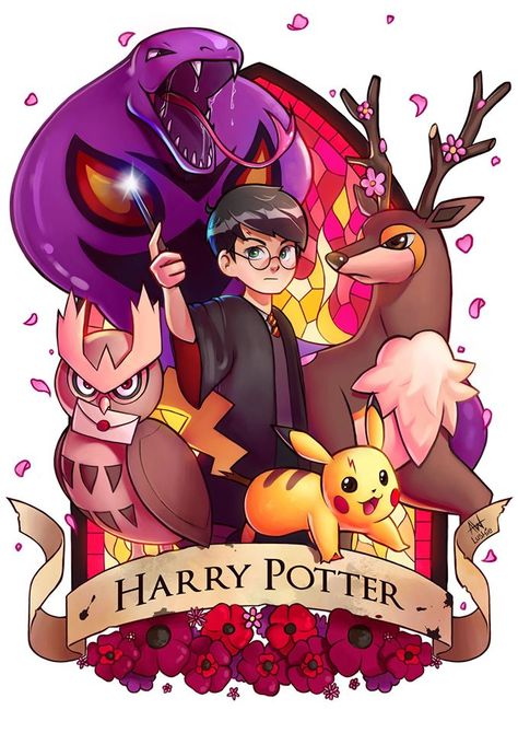 Harry Potter / Pokemon Crossover Fan Art Fanart Harry Potter, Imprimibles Harry Potter, Pokemon Crossover, Harry Potter Cartoon, Art Harry Potter, Harry Potter Stickers, Harry Potter Background, Harry Potter Illustrations, Cute Harry Potter