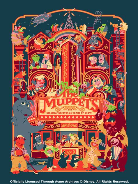 Muppet Theater, Fraggle Rock, The Muppet Show, Dark Ink, The Muppets, Neon Nights, Theatre Poster, Jim Henson, Silk Screen Printing