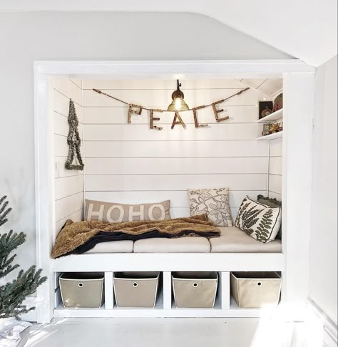 Entry Reading Nook, Hallway Nook Ideas Small Spaces, Coat Closet Reading Nook, Closet Turned Reading Nook, Diy Closet Nook, Diy Closet Reading Nook, Closet To Reading Nook, Closet Turned Bookcase, Reading Nook In Closet