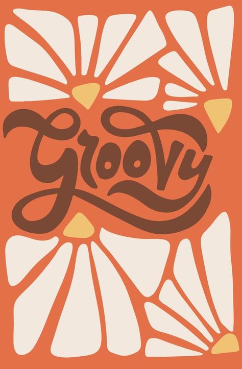 Groovy - Retro typographic print with one word and daisy flowers. Vector illustration for graphic tee t shirt or sticker poster. Vertical banner, cover, card. Indie Groovy Graphic, 70s Design Graphic, Groovy Graphic Design, Groovy Illustration, Groovy Aesthetic, Vector Snowflake, Vertical Banner, Flowers Vector, Sticker Poster