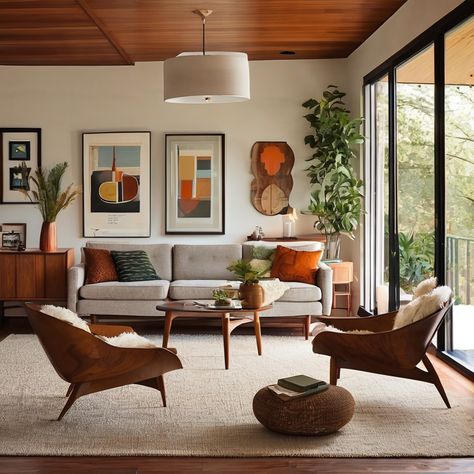 Design Secrets: Achieving a Cozy Mid-Century Modern Living Room - Gardening Olivia Mid Century Modern Living Room Low Ceiling, Living Room Mid Century Modern Cozy, Mid Century Modern Grey Couch, Contemporary Mcm Living Room, 70s Scandinavian Interior, Cozy Midcentury Modern Apartment, Mid Century Modern Living Room Black, Mid Century Apartment Living Room, Mid Century Modern Maximalist Decor