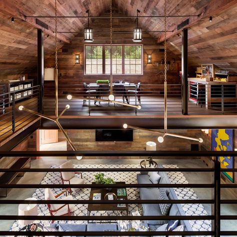 Barn Entertaining Space, Barn Game Room, Warehouse Home Converted, Barn Interior Design, Converted Barn Homes, Mountain Inspiration, Barn Office, Barn Remodel, Barn House Interior