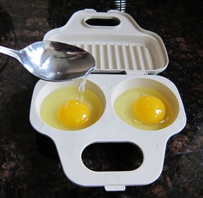 using microwave egg poacher - step 3 Microwave Poached Eggs, Poached Egg In Microwave, Microwave Poached Eggs In A Cup, Poach Eggs In Microwave, Poached Eggs Microwave, Poaching Eggs In Microwave, Microwave Egg Poacher, Microwave Cooking Recipes, Cooking Poached Eggs