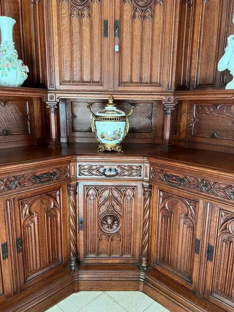 ARRIVES NOV 2024: Antique French Gothic Oak Wood Corner Cabinet/Sideboard/Buffet | eBay Wood Corner Cabinet, Beautiful Antiques, French Gothic, Cabinet Sideboard, Gothic Revival, Corner Cabinet, Sideboard Furniture, Sideboard Cabinet, Sideboard Buffet