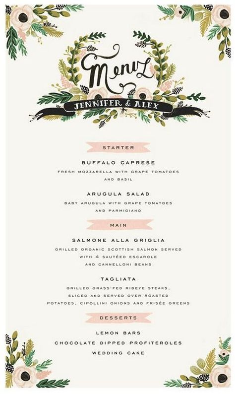 Wedding Menu Ideas - Food Wine Recipes / http://www.himisspuff.com/wedding-menu-ideas-food-wine-recipes/5/ Proposal Dinner, Table Mockup, Wedding Menus Design, Starter Ideas, Wedding Menu Ideas, Wedding Food Menu, Menu Wedding, Menu Designs, Food Catering