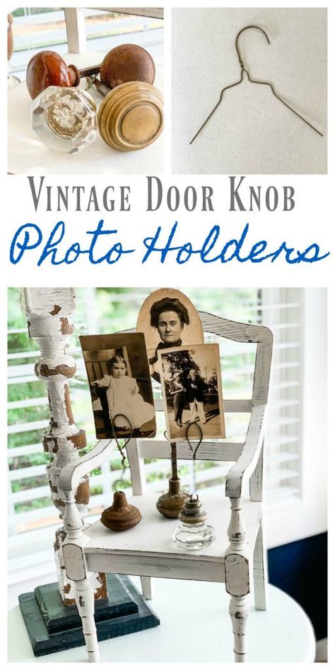 Door Knobs Crafts, Antique Family Photos, Vintage Door Knob, Old Door Knobs, Vintage Door Knobs, Diy Photo Frames, Glass Door Knobs, Picture Holders, Photo Holder