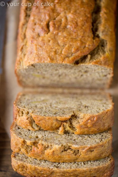 Your favorite dessert bread now made with less sugar and fat, and you won't taste the difference!  This Skinny Banana Bread recipe will be your new go-to! Skinny Banana Bread Recipe I was skeptical.  I have a banana bread recipe I'm obsessed with.  It's better than Starbucks' and when I make it with walnuts its better than any cake on the block! I don't brag about many things, but that recipe will blow you away!  But with the new year, I wanted to make some Skinny Banana Bread with the brown ban Low Calorie Banana Bread, Banana Bread Healthy Easy, Low Sugar Banana Bread, Low Fat Banana Bread, Banana Bread Recipe Healthy, Homemade Banana Bread, Healthy Banana Bread, Healthy Banana, Make Banana Bread