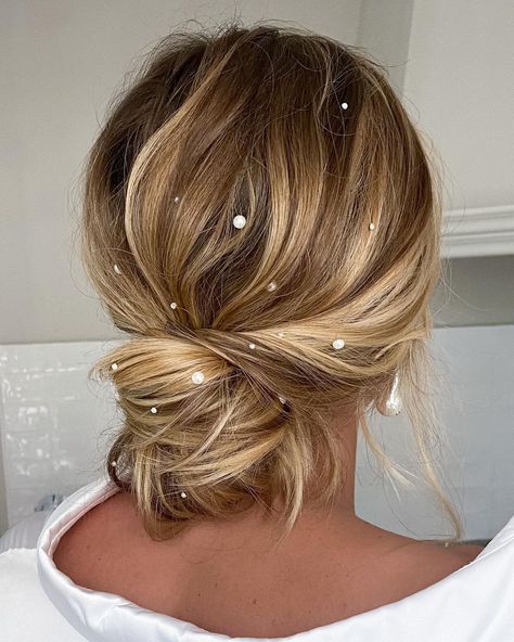 Bun With Pearls, Uk Beach, Key Club, Loose Buns, Instagram Hairstyles, Longboat Key, My Signature, Wedding Hairstyle, Wedding Hair And Makeup