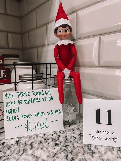 Elf On The Shelf Ideas Popsicle Sticks, Elf Bible Ideas, Elf Return Ideas With Advent Calendar, Elf On The Shelf Acts Of Kindness, Christian Elf Ideas, Elf Day 2, Elf Advent Calendar Ideas, Elf On The Shelf Christian, Jesus Elf On The Shelf Ideas