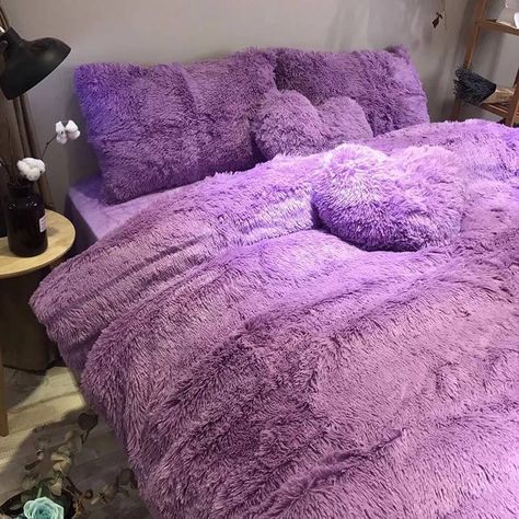 Purple Blankets, Cosy Home Interior, Faux Fur Bedding, Purple Blanket, Future Room, Cosy Home, Bedspreads, Purple Aesthetic, Apartment Ideas