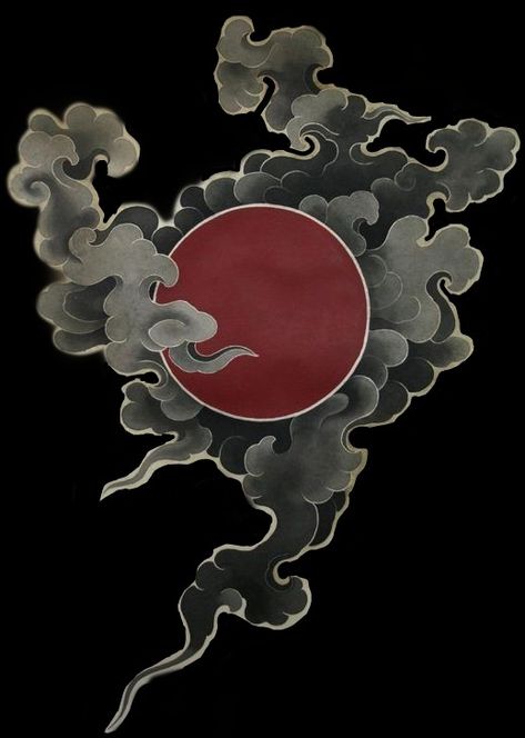 Japanese Traditional Cloud Tattoo, Japan Sun Tattoo, Asian Sun Tattoo, Tibetan Art Drawing, Japanese Storm Tattoo, Moon Tattoo Japanese, Japanese Cloud Design, Japan Cloud Tattoo, Japanese Clouds Design