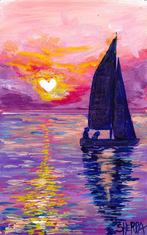 Love boat heart sunset romantic painting. Beginners learn to paint full acrylic art lesson. Fun and fully guided with The Art Sherpa. YOU can paint this. Artwork is the property of Cinnamon Cooney and The Art Sherpa LLC. and is intended for the personal enjoyment of the student. For commercial use contact  https://theartsherpa.com/labs Canvas Romantic Painting, Heart Sunset Painting, Love Art Acrylic Paintings, Love Inspired Paintings, Love Theme Painting, Romantic Paintings For Him, Easy Romantic Painting Ideas, Romantic Easy Paintings, Easy Romantic Paintings