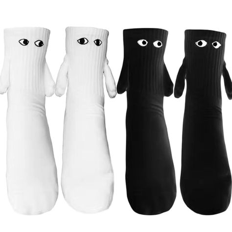 Couples Socks, Black White Cartoon, 3d Doll, Gifts For Valentines, Doll Socks, Hand Socks, White Cartoon, Couple Holding Hands, Magnetic Attraction