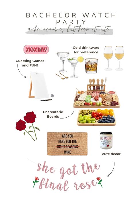 The Bachelor Viewing Watch Party Essentials Bachelor Watch Party, Bachelor Viewing Party, Bachelor Night, Bachelor Nation, Viewing Party, Guessing Games, The Bachelor, Watch Party, Bachelor Party