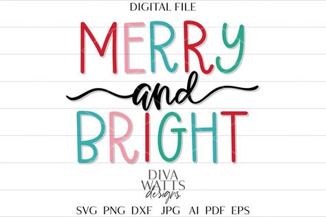 Cheerful Typography, Merry And Bright Svg, Merry Christmas Font, Cricut Christmas, Christmas Cut Files, Christmas Fonts, Holiday Craft, Holiday Signs, Christmas Sign