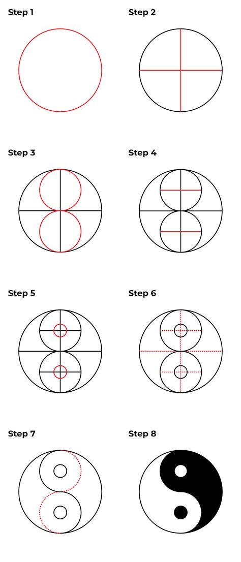 How to Draw a Ying and Yang Symbol How To Draw A Ying Yang Step By Step, Ying Yang Doodle, How To Draw Yin And Yang, Yin Yang Doodle, Ying Yang Sketch Drawings, Ying Yang Design Ideas, Yin Yang Drawing Ideas, Ying And Yang Drawing, Ying Yang Drawing Ideas