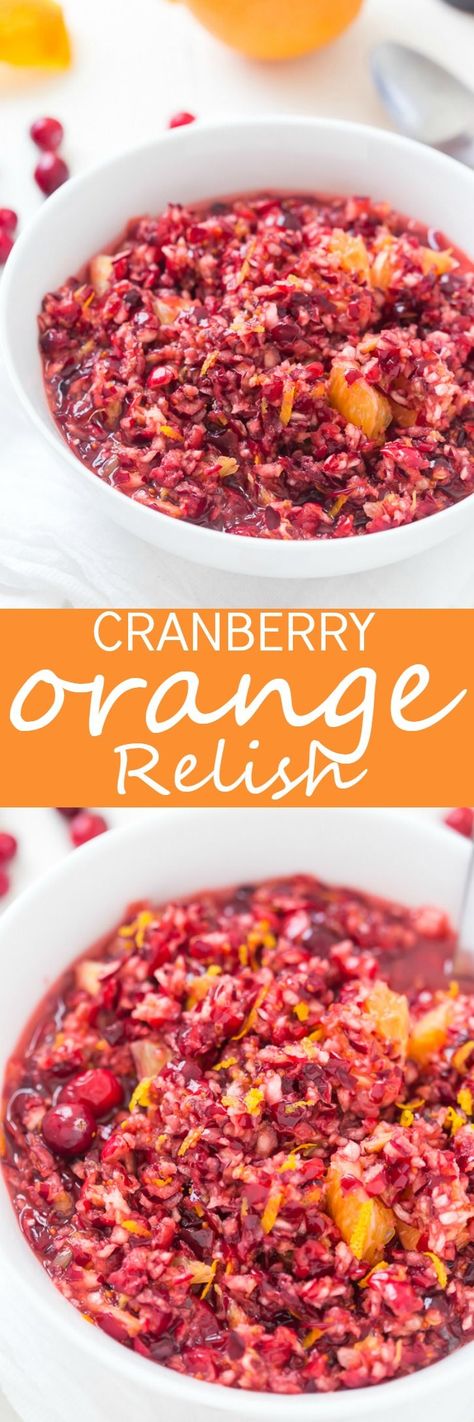 This sweet, but tart Cranberry Orange Relish Recipe is so easy and perfect for the holidays! Take a break from your traditionally served cranberry sauce and make this fresh relish instead.   via @galmission Cranberry Orange Relish Recipes, Fruit Kabob, Cranberry Orange Relish, Pizza Fruit, Relish Recipe, Cranberry Relish, Easy Thanksgiving Recipes, Relish Recipes, Thanksgiving Dishes