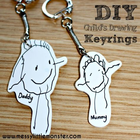 DIY Shrinky Dinks Keyring using a child's first drawings. This keychain makes a memorable keepsake or simple kid made gift for Mothers day, Fathers day, Christmas or a Birthday. Santa Handprint Ornament, Butterfly Poems, Santa Handprint, Diy Keyring, Diy Mother's Day Crafts, Handprint Ornaments, Crafts For Teens To Make, Mothers Day Crafts For Kids, Mother's Day Diy