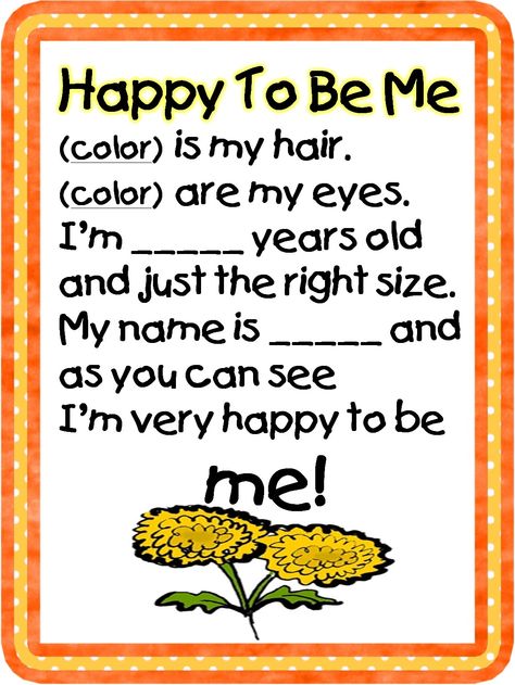 Happy to be me poem Back To School Poem, Preschool Poems, September Preschool, Poems About School, All About Me Preschool, Action Songs, Preschool Planning, Name Activities, School Learning