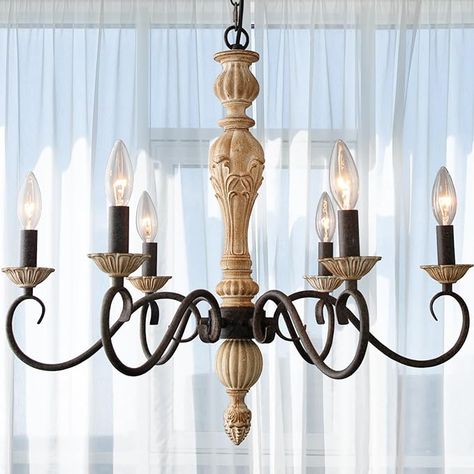 Cawabien French Country Chandelier-Farmhouse Chandeliers for Dining Room 6 Lights Fixture Rust Imitation Wood Finish for Living Room, Bedroom, Kitchen, Stairway, Bathroom (Dia 23.3”) - Amazon.com French Country Lighting, Distressed White Wood, French Country Chandelier, Chandeliers For Dining Room, Country Chandelier, Country Lighting, Chandelier Farmhouse, Chandelier For Dining Room, Orb Chandelier