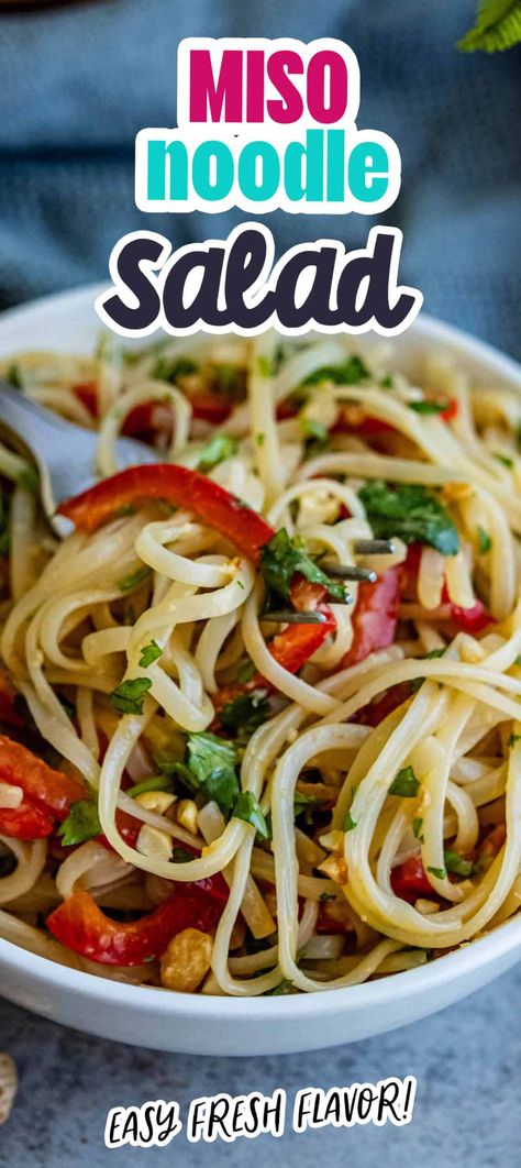 Miso Noodle Salad - salads #salads Tofu Noodle Salad, Miso Pasta, Miso Tofu, Noodle Salad Recipes, Pasta Noodle Recipe, Asian Slaw, Miso Dressing, White Miso, Asian Noodles