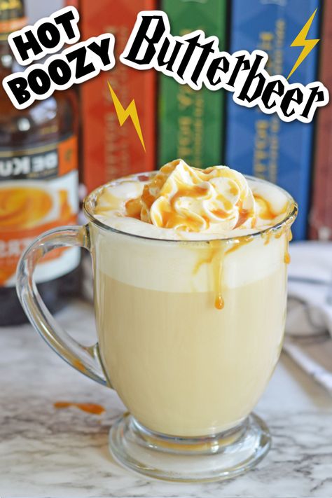 Butterbeer Ice Cream Recipe, Boozy Butterbeer, Butterbeer Recipe Alcoholic, Hot Butterbeer Recipe, Alcoholic Butterbeer, Harry Potter Recipes, Butterbeer Fudge, Hot Butterbeer, Spiked Hot Cocoa