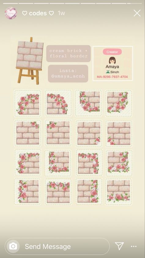 this creator also created the pink snowy path Acnh Rose Brick Path, Acnh Valentines Day Path, Snowy Path, Acnh Path, Acnh Paths, Pink Island, Acnh Cottagecore, Brick Edging, Brick Path