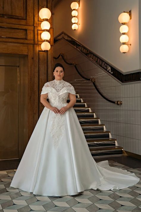 Curvy Sophistication: Mikado Masterpiece with Open-Shoulder Corset and Magical Lace Adornments! – Marelli Exclusive Custom Design Dress, Big Wedding Dresses, Plus Size Wedding Dress, City Bride, Classy Wedding Dress, Plus Size Bride, Lace Bolero, Royal Brides, Brides Wedding Dress