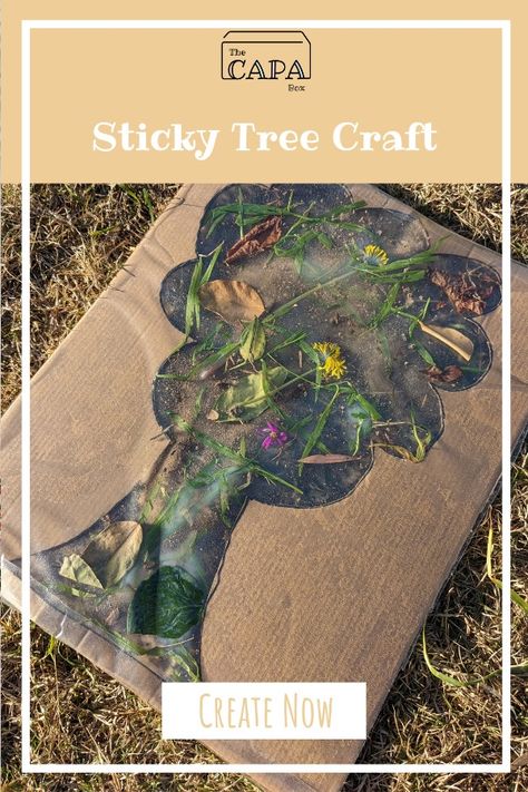 Cardboard with a tree cut out. Inside the tree is leaves, dirt, flowers, grass and bark. Idea With Friends, Contact Paper Crafts, Tree Cut Out, Preschool Craft, Tree Craft, Toddler Art, Contact Paper, Tree Crafts, Cardboard Crafts