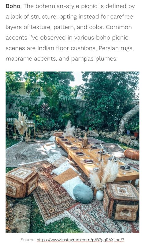 Bohemian Picnic Ideas, Fancy Picnic Aesthetic, Picnic Wedding Dress, Bilbo Party, Bohemian Picnic Party, Boho Courtyard, Rustic Catering, Pick An Aesthetic, Picnic Diy