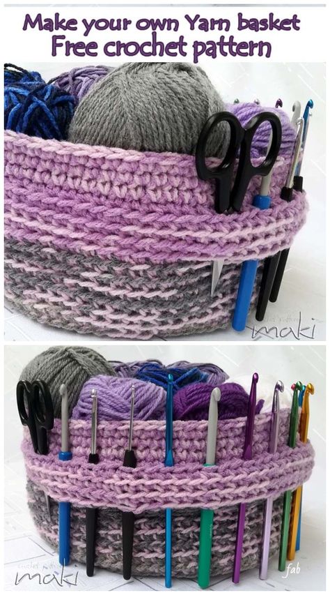 Crochet Yarn Basket Hook Organizer Free Crochet Pattern Purse Organizer Pattern, Crochet Hook Holder, Crochet Organizer, Crochet Basket Pattern Free, Yarn Basket, Yarn Holder, Crochet Shell Stitch, Crochet Storage, Crochet Basket Pattern