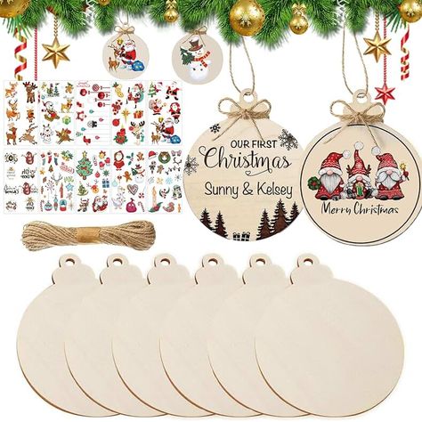 Amazon.com: Christmas Wood Crafts Tree Props, Circle Crafts, Diy Jul, Diy Christmas Tree Ornaments, Wooden Christmas Ornaments, Wood Crafts Diy, Christmas Ornament Crafts, Diy Christmas Tree, Ornament Crafts