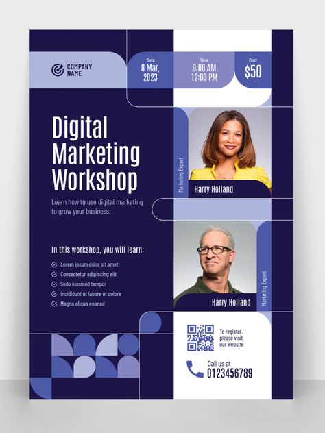 Digital Marketing Online Workshop Flyer Graphic Design Flyer Marketing, Webinar Flyer Design, Webinar Poster Design, Webinar Flyer, Webinar Poster, Workshop Flyer, Webinar Invitation, Webinar Design, Content Pillars