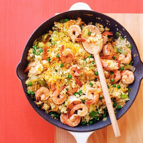 Skillet Shrimp with Couscous Shrimp With Couscous Recipe, Couscous Recipes, Shellfish Recipes, Cous Cous, Shrimp Dishes, Think Food, Seafood Dishes, Shrimp Recipes, Couscous