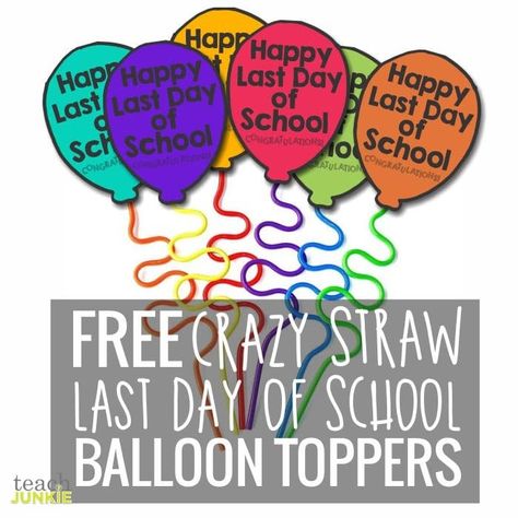 The end of the year is right around the corner for so many teachers that I'm ready to jump in and celebrate with you! Here is a free printable to turn crazy straws into end-of-the-year crazy straw balloons for a fun celebration. These crazy straw balloons are easy to make and super cost-effective. Plus, if you're having a classroom graduation party, these are an easy decoration to make a colorful pop. Make the Crazy Straw Balloons Choose what color paper you want to print these black and white School Balloons, Middle School Crafts, Slp Office, Graduation Themes, End Of The Year Celebration, First Grade Crafts, Classroom Posters Free, Crazy Straws, Balloon Template