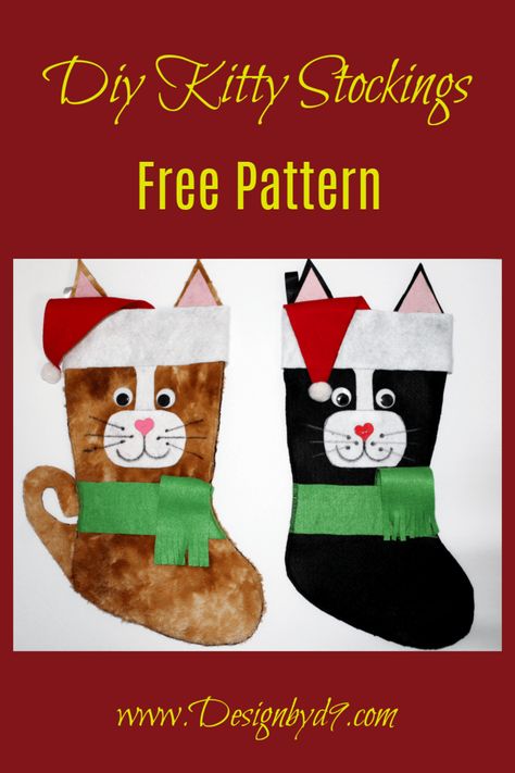 Pet Stockings - Design by D9 Cat Ginger, Cat Christmas Stocking, Cat Grey, Cat Stockings, Diy Stockings, Stocking Designs, Pet Stockings, Christmas Stockings Diy, Christmas Stocking Pattern