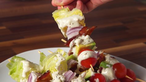 image Salad On A Stick Appetizers, On A Stick Appetizers, Stick Appetizers, Easy Wedge Salad, Salad On A Stick, Delish Videos, Super Easy Appetizers, Wedge Salad, Winter Cooking