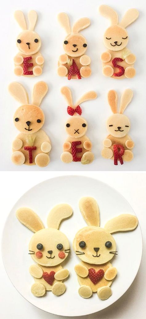 Fun Easter Food Ideas for Kids | Creative Easter themed recipes to make for your children for Breakfast (bunny pancakes!), Brunch, Lunch or a Healthy Snack. Plus, sweet treats and desserts that are perfect for your child's school class party or just for fun - super cute yet easy including cakes, bark, brownies, peeps, bunnies, lambs, mini eggs, rice krispies and more! Head to whatmomslove.com for all the recipes. Fun Easter Food, Easter Themed Recipes, Easter Pancakes, Easter Food Ideas, Påskeaktiviteter For Barn, Bunny Pancakes, Food Ideas For Kids, Easter Fun Food, Themed Recipes