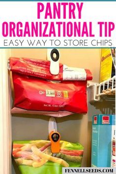 Pantry Organization | Bags of chips organization | Bags of Chips Storage | Pantry Ideas Chips Organization, Storage Pantry Ideas, Chips Storage, Organization Bags, Storage Pantry, Pantry Ideas, Kitchen Organization Diy, Corner Storage, Pantry Shelf