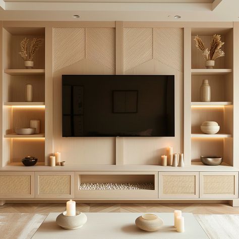 Scandinavian Living Room Tv, Tv Built In Wall Unit, Built In Tv Wall, Tv Wall Unit Designs, Lcd Wall Design, Built In Tv, Temple Ideas, Lcd Wall, Tv Storage Unit