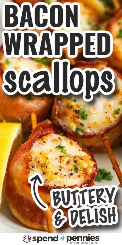 Get ready for a flavor-packed party on your palate with these bacon-wrapped scallops! The marriage of juicy scallops and crispy bacon is a match made in appetizer heaven, perfect for impressing your guests or treating yourself to a delightful snack. #baconwrappedscallops #appetizer #recipe #spendwithpennies Scallops Wrapped In Bacon, Bacon Wrapped Scallops Recipe, Parmesan Roasted Broccoli, How To Cook Scallops, Baked Scallops, Oven Roasted Asparagus, Bacon Wrapped Scallops, Easy Peasy Recipes, Wrapped In Bacon